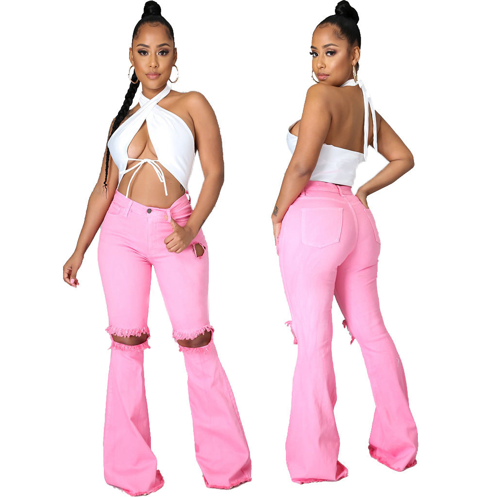 Sexy Fashion Knee Hole Stretch Tight Jeans