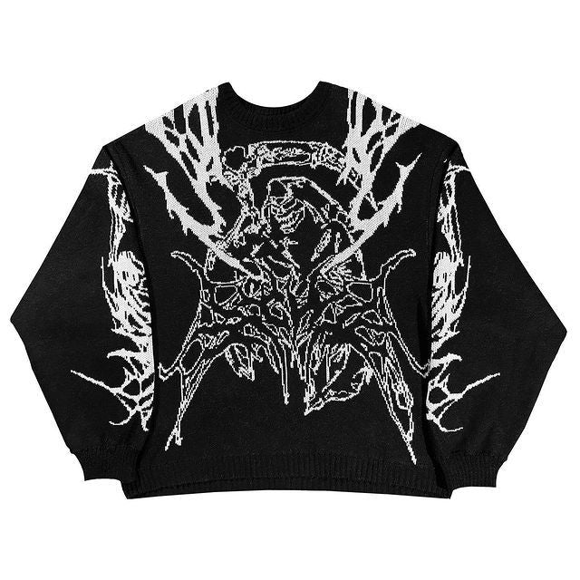 Round Neck Knitted Gothic Pattern Printed Sweaters