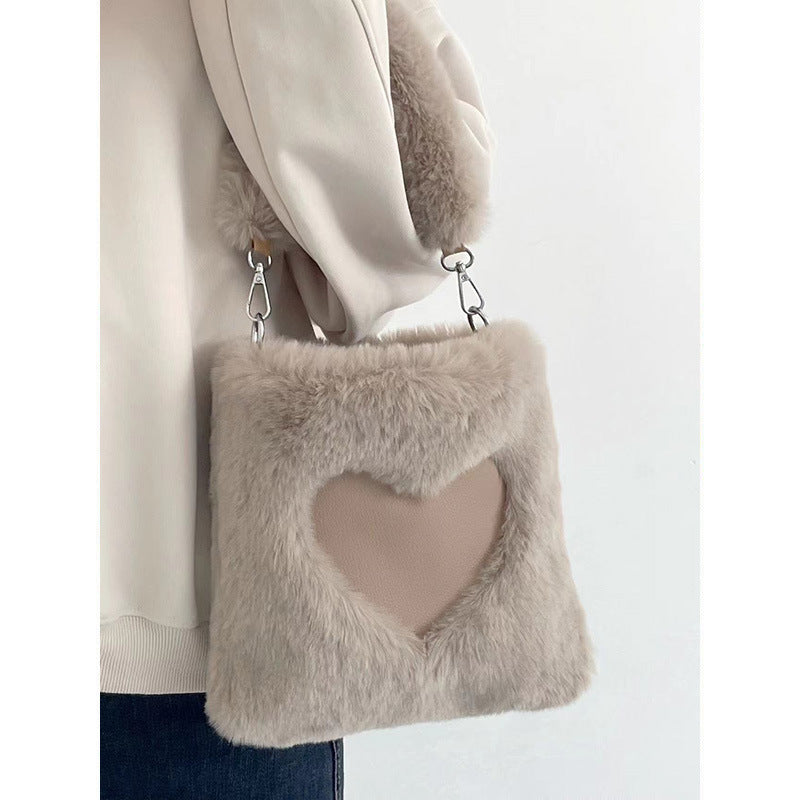 Women's Heart Plush Fashion Portable High-grade Fur Shoulder Bags