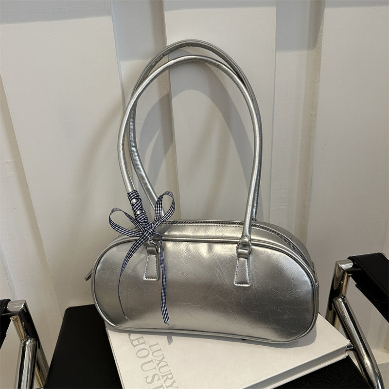 Fashionable Simple Solid Color Ribbon Spring Versatile Underarm Armpit Bags