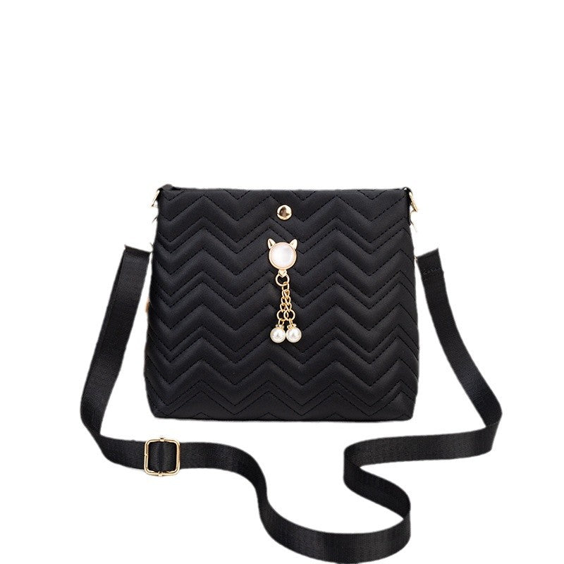 Women's Fashion Wave Pattern Sewing Line Artificial Shoulder Bags
