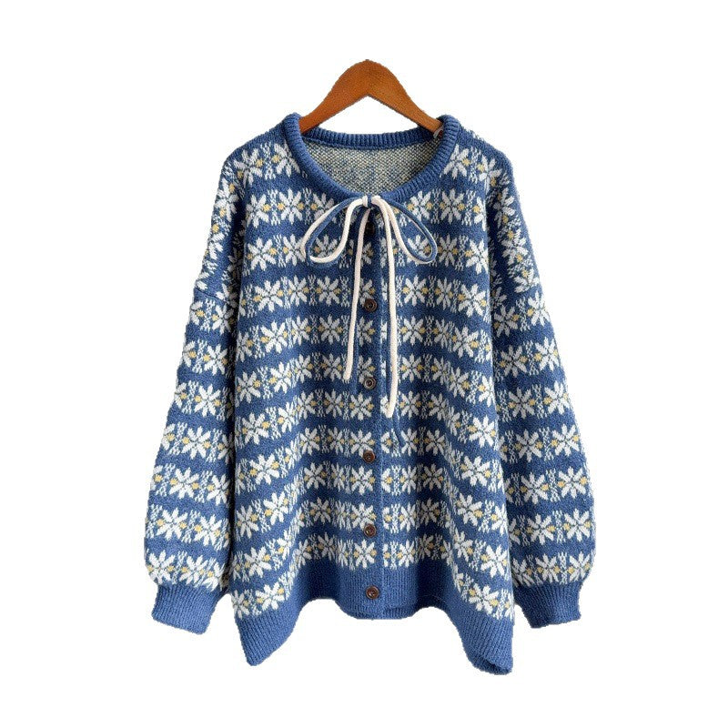 Women's Contrast Color Jacquard Soft Glutinous Large Sweaters