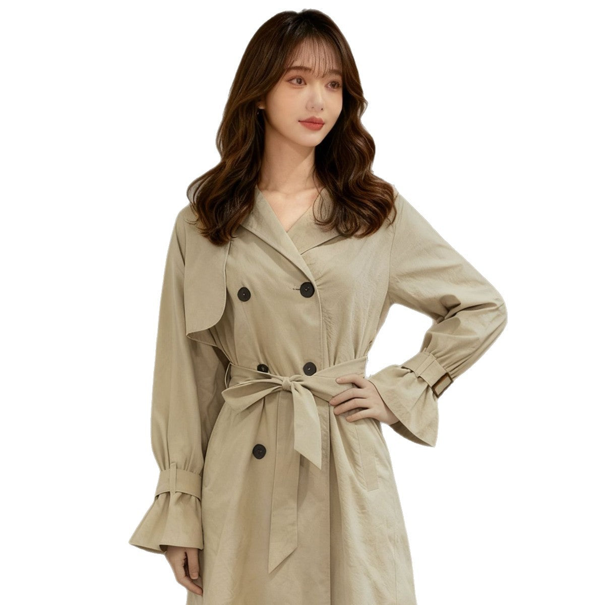 Women's Classic Mid-length Khaki Trench Korean High Sense Coats