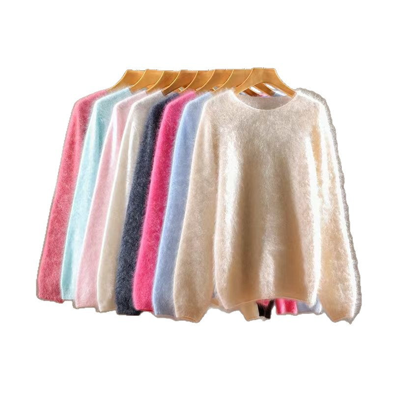 Women's Pure Cashmere Brushed Loose Round Neck Sweaters