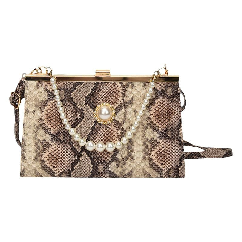 Women's Retro Fashion Snakeskin Pattern Pearl Commute Bags