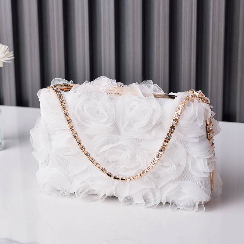 Women's Chiffon Flower Dinner Champagne Clutch Handmade Evening Bags