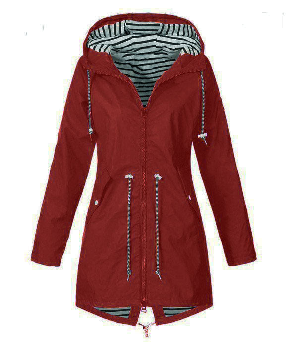 Women's Full Striped Shell Hooded Outdoor Raincoat Plus Size