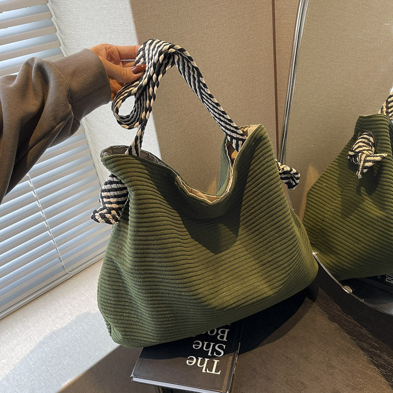 Striped Wide Strap Idle Style Shopping Shoulder Bags
