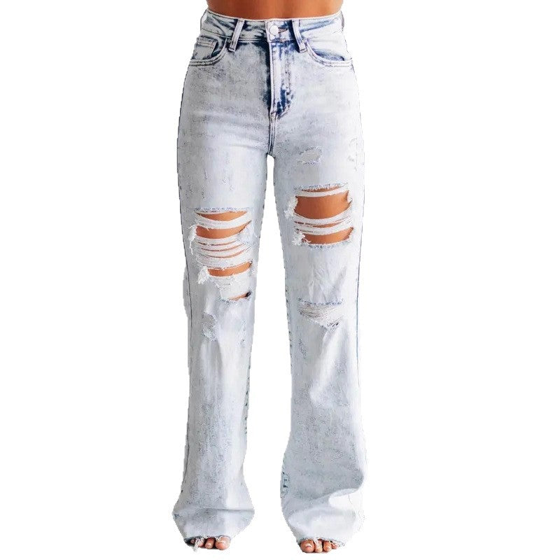Women's Stretch Slimming Loose Straight Wide Leg High Waist Large Women's Jeans