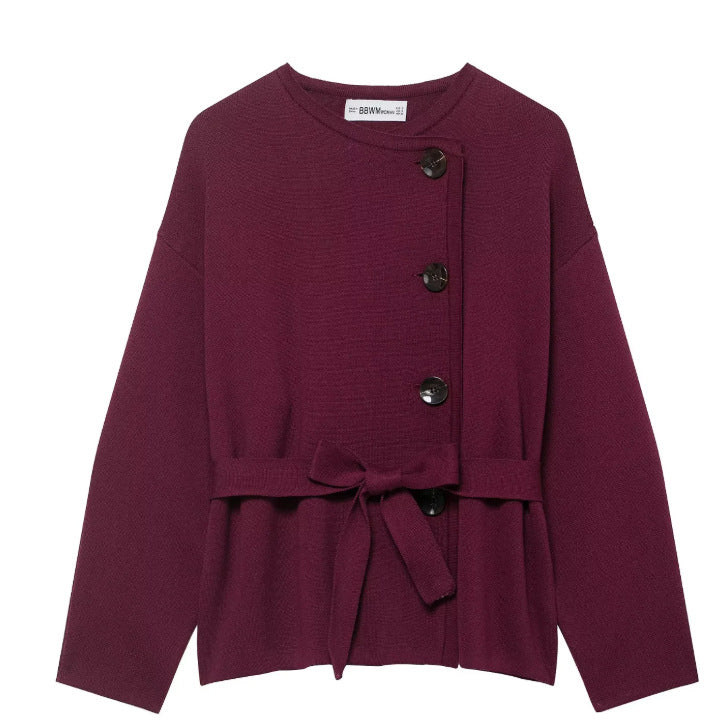 Women's Durable With Belt Knitted Overcoat Knitwear