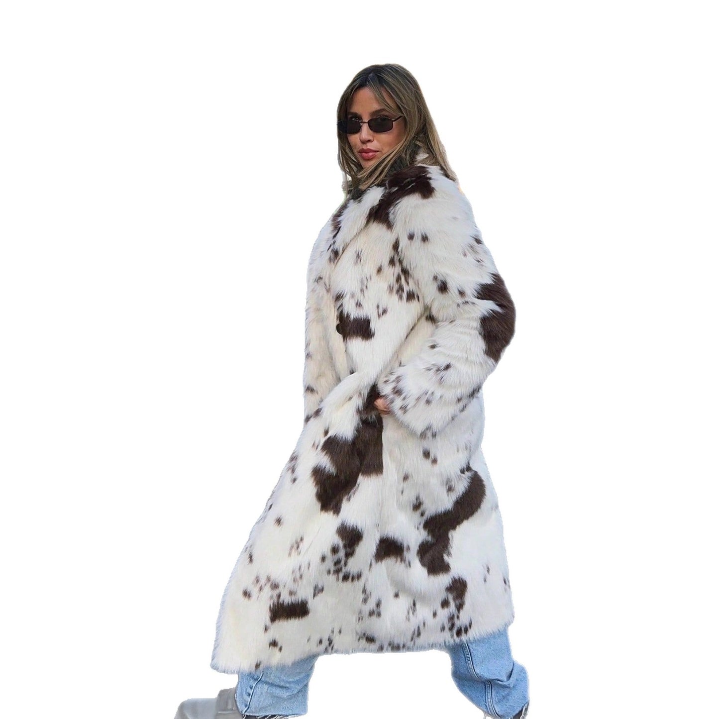Women's Contrast Color Animal Pattern Imitation Fur High-grade Coats