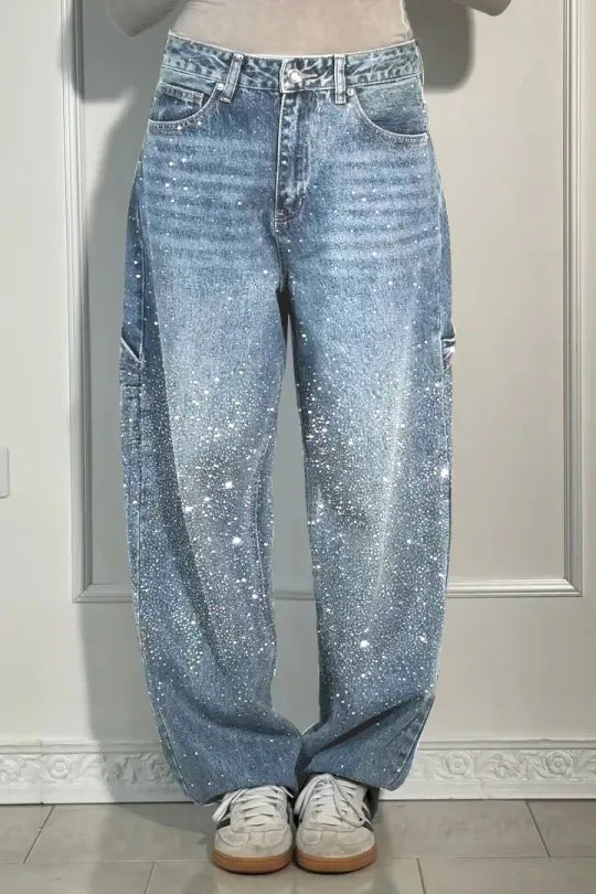 Women's Cool Fashion Starry Rhinestone Casual Jeans