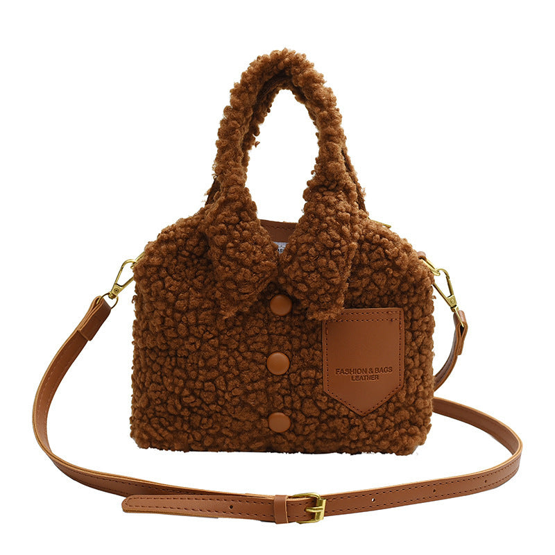 Women's Lamb Wool Candy Color Stitching Clothes Bags