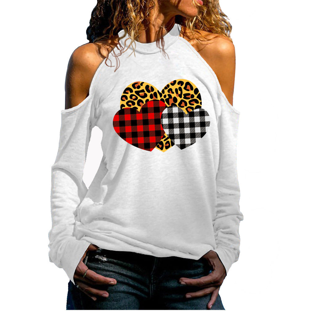 Women's Cold Shoulder Long Sleeve Valentine's Day Love Series Women's T-shirt