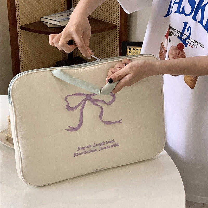 Cute Embroidered Bow Computer Liner Inch Portable Bags
