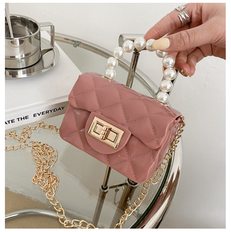 Macron Color Rhombus Pearl Chain Classic Style Crossbody Bags