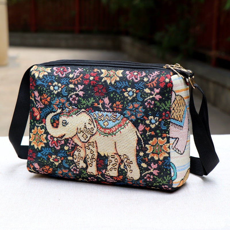 Style Embroidered Canvas Double-sided Gold Silk Crossbody Bags