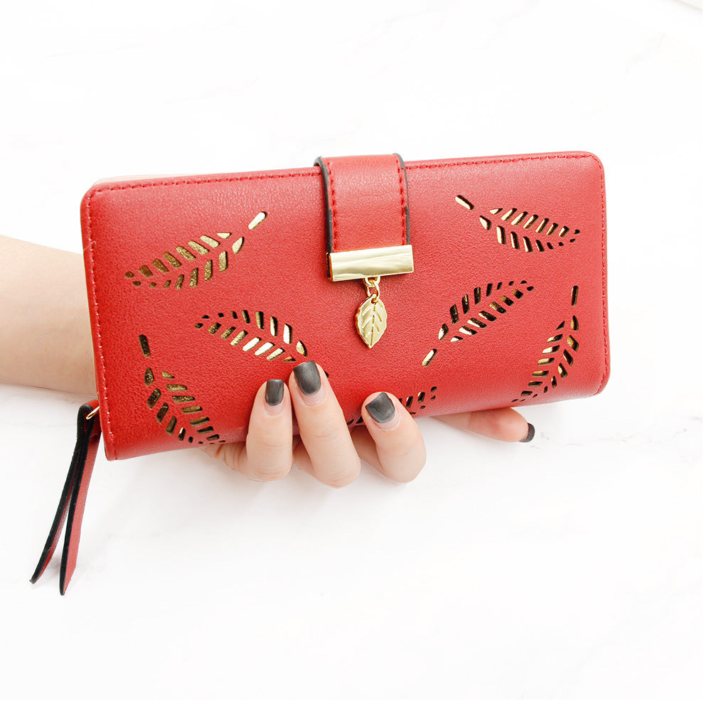 Women's Korean Style Leaf Shaped Long Clutch Ladies Wallets