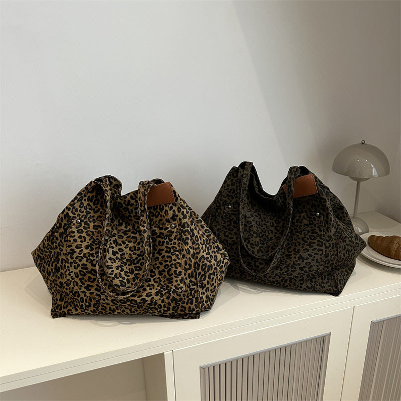 Women's Leopard Print Canvas Large Capacity Fashionable Crossbody Bags
