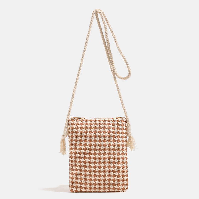 Women's Mobile Female Straw Woven Vertical Simple Phone Bags