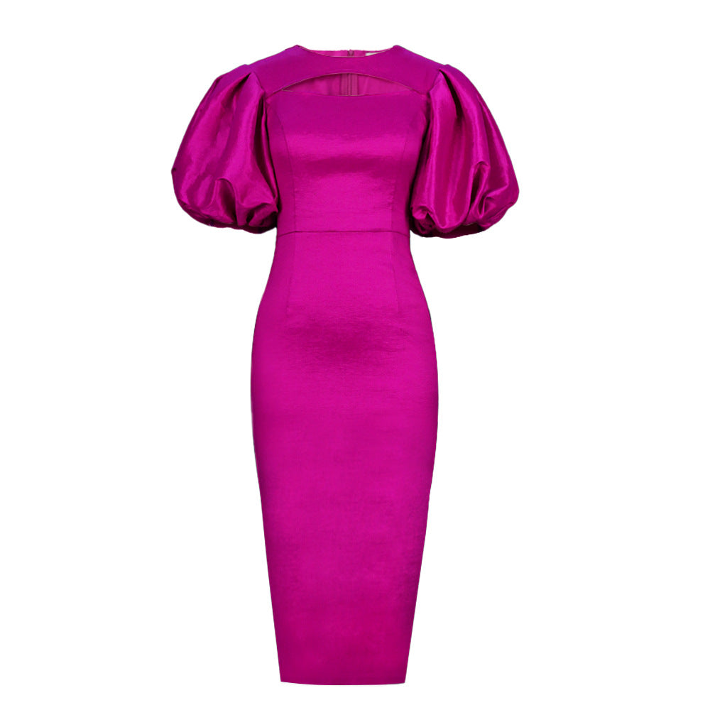Women's Puff Sleeve High Waist Dress Long Dresses