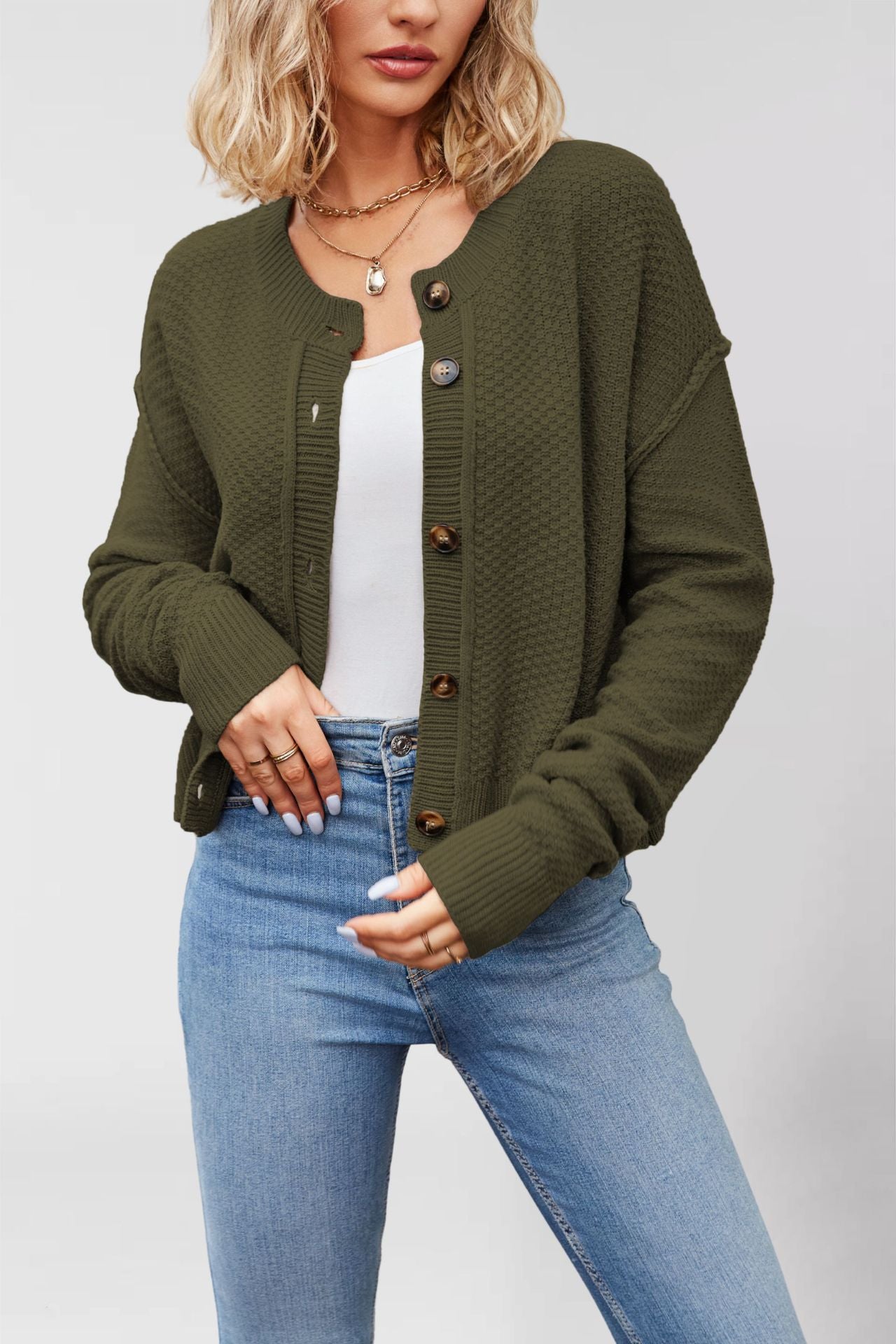 Women's Unique Knitted Single-row Button Commuter Sweaters