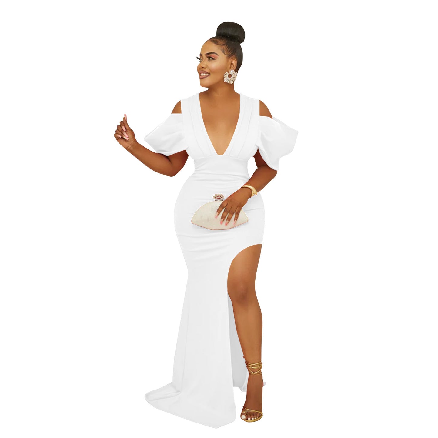 Women's Wear Solid Color Pleated Slit Maxi Dresses