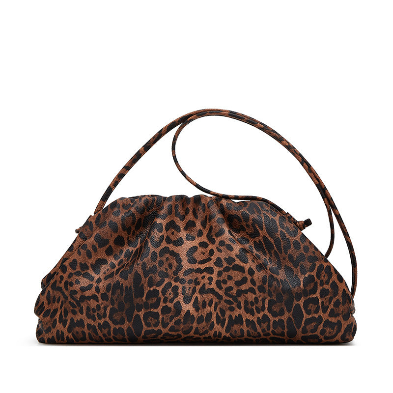 Women's Warm-up Large Pleated Leopard Pattern Cloud Fashion Handbags