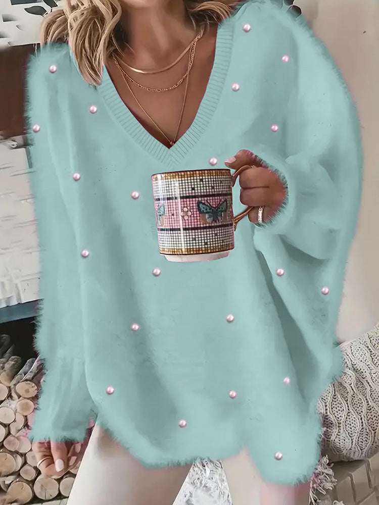 Women's Stylish Casual Solid Color Beaded Sweaters
