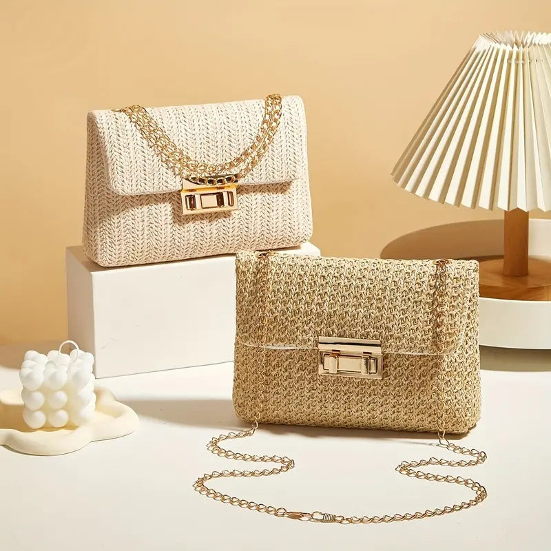 Women's Fashion Korean Style Trendy Straw Closed Crossbody Bags