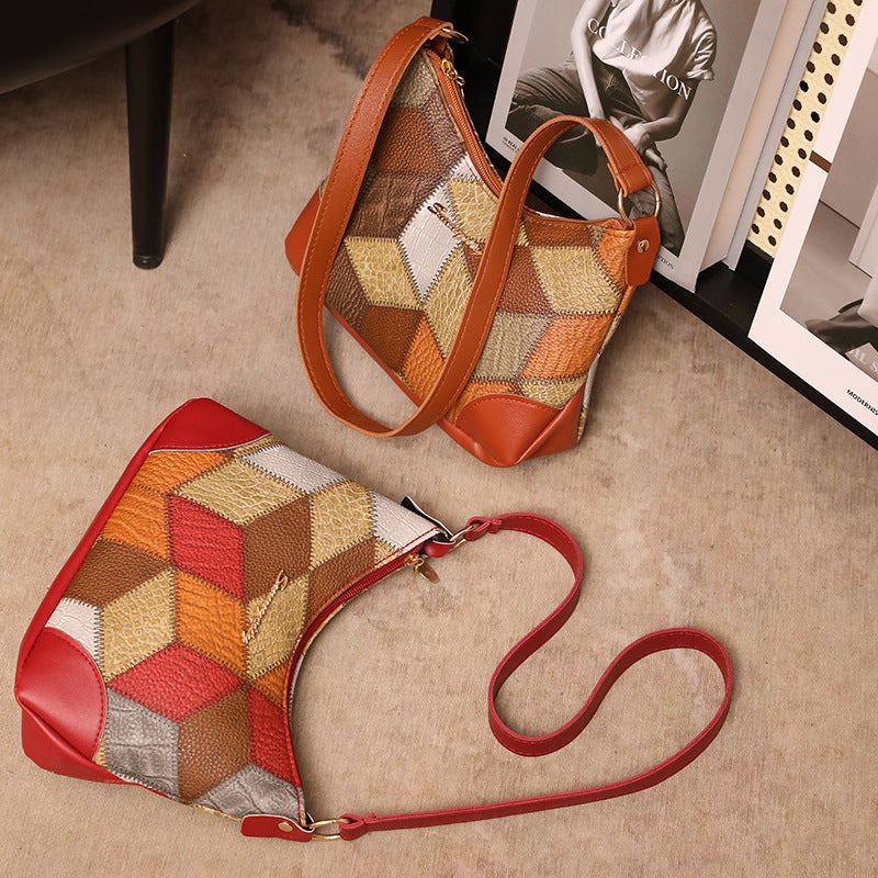 Women's Contrast Color Underarm Trendy Patchwork Retro Shoulder Bags
