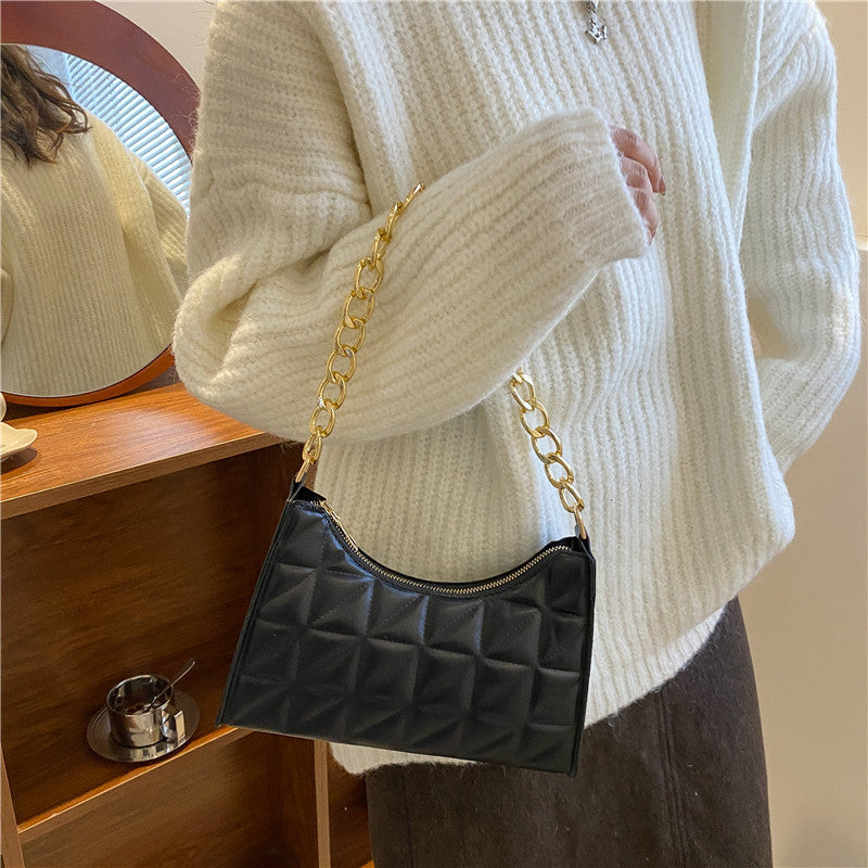 Women's Fashionable Korean Rhombus Underarm Texture Chain Crossbody Bags