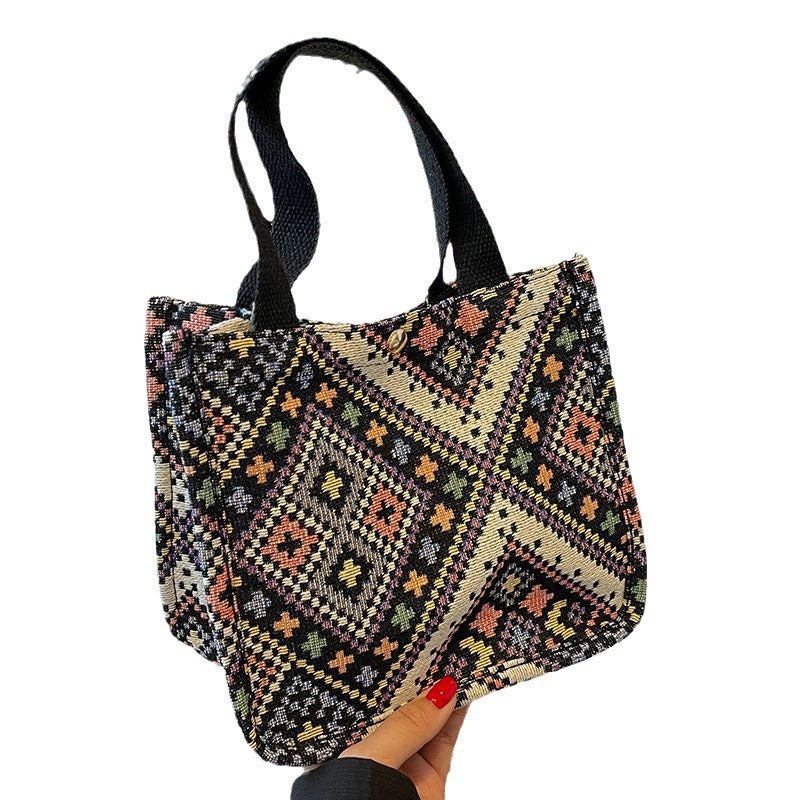 Women's Large Capacity Ethnic Style Canvas Hand-woven Bags