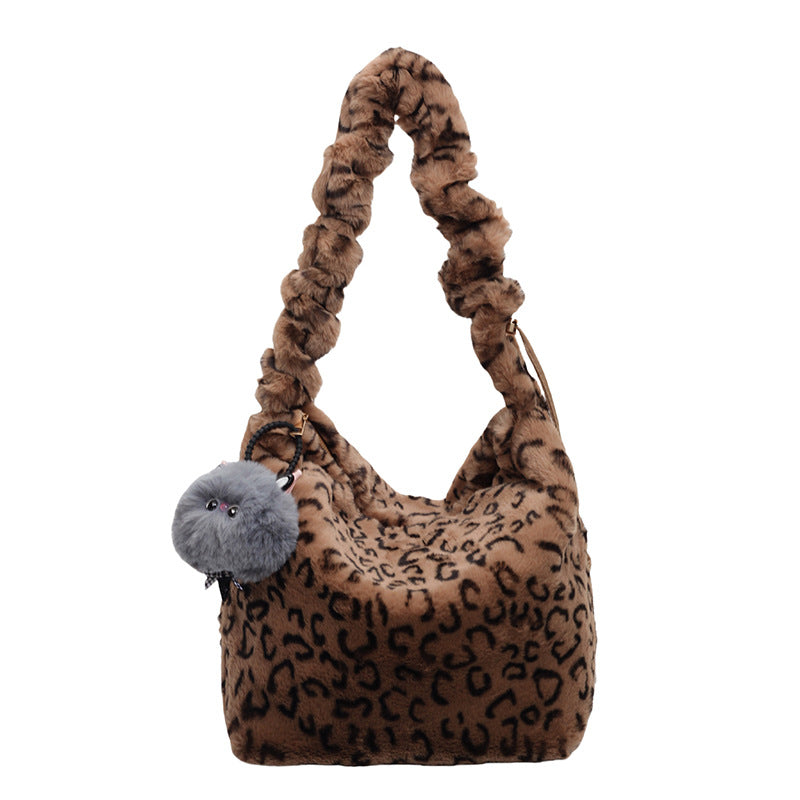 Women's Leopard Print Fur Trendy Underarm Commuting Crossbody Bags