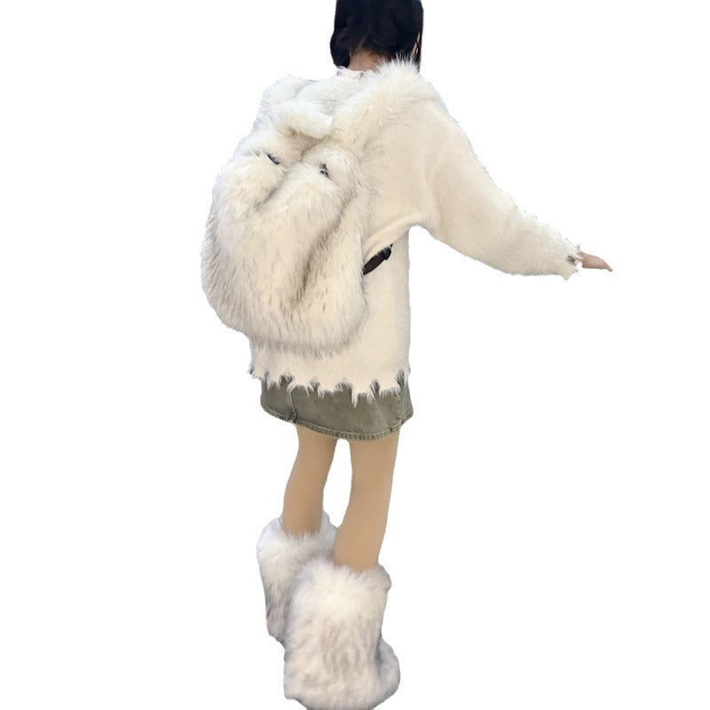 Popular Slouchy Fur Female Versatile Plush Backpacks
