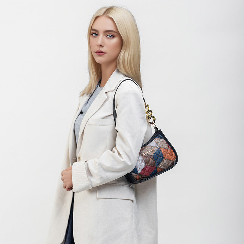 Women's Rhombus Letter Label Underarm Fashion Simple Shoulder Bags