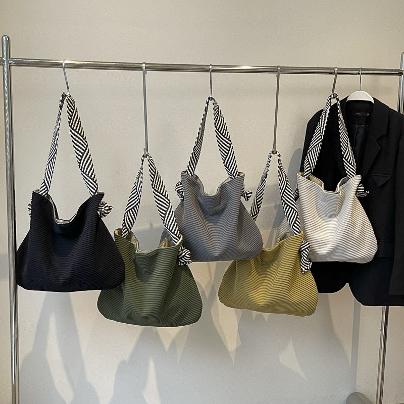 Striped Wide Strap Idle Style Shopping Shoulder Bags