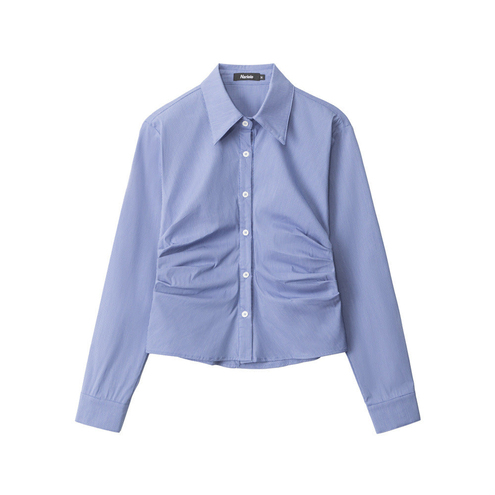 Women's American Slim Fit Slimming Waisted Long-sleeved Shirt Blouses