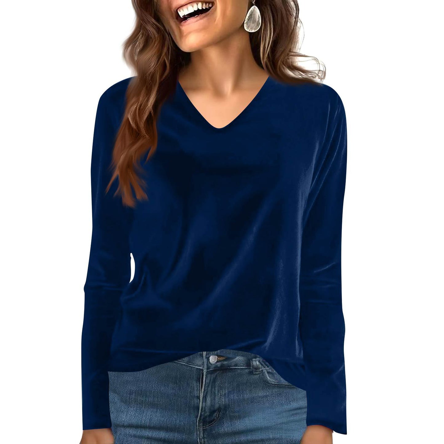 Women's Veet Solid Color Long Sleeve Retro Bottoming Women's T-shirt
