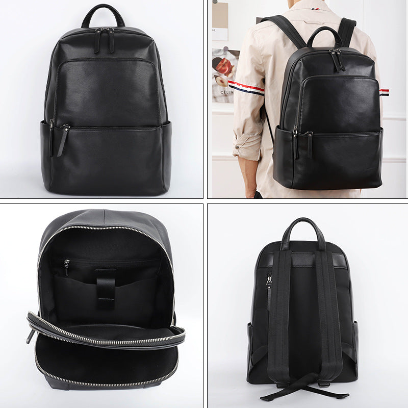 Men's Waterproof Commuter Computer First Layer Cattlehide Leather Fashion Backpacks