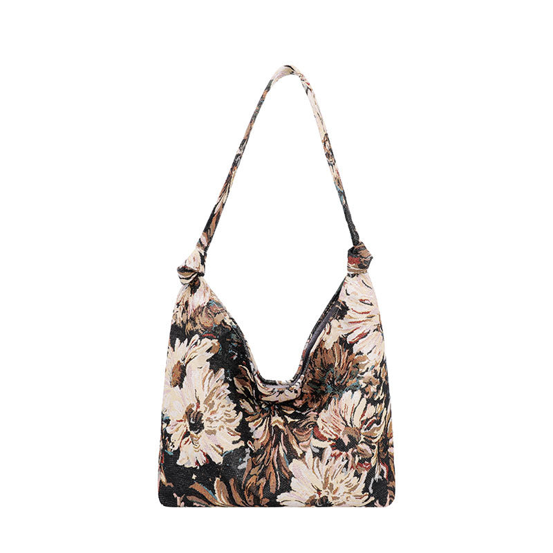 Women's Capacity French Simplicity Canvas Oil Painting Shoulder Bags