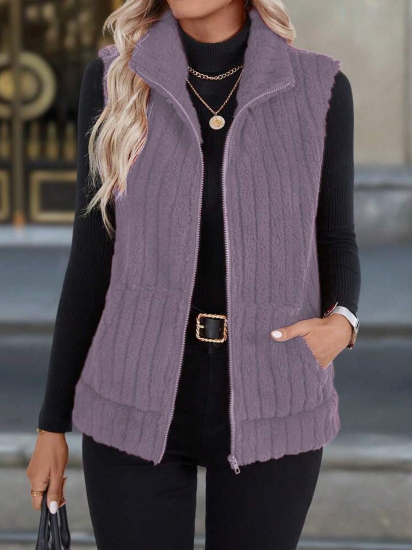 Women's Spring Plush Outerwear Casual Lapel Zipper Coats