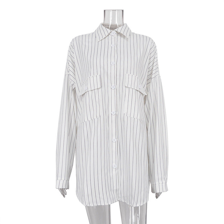 Women's Long Sleeve Striped Shirt Fashion Loose Blouses
