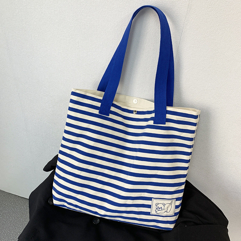 Women's Simple Striped Large Capacity Canvas Vacation Shoulder Bags