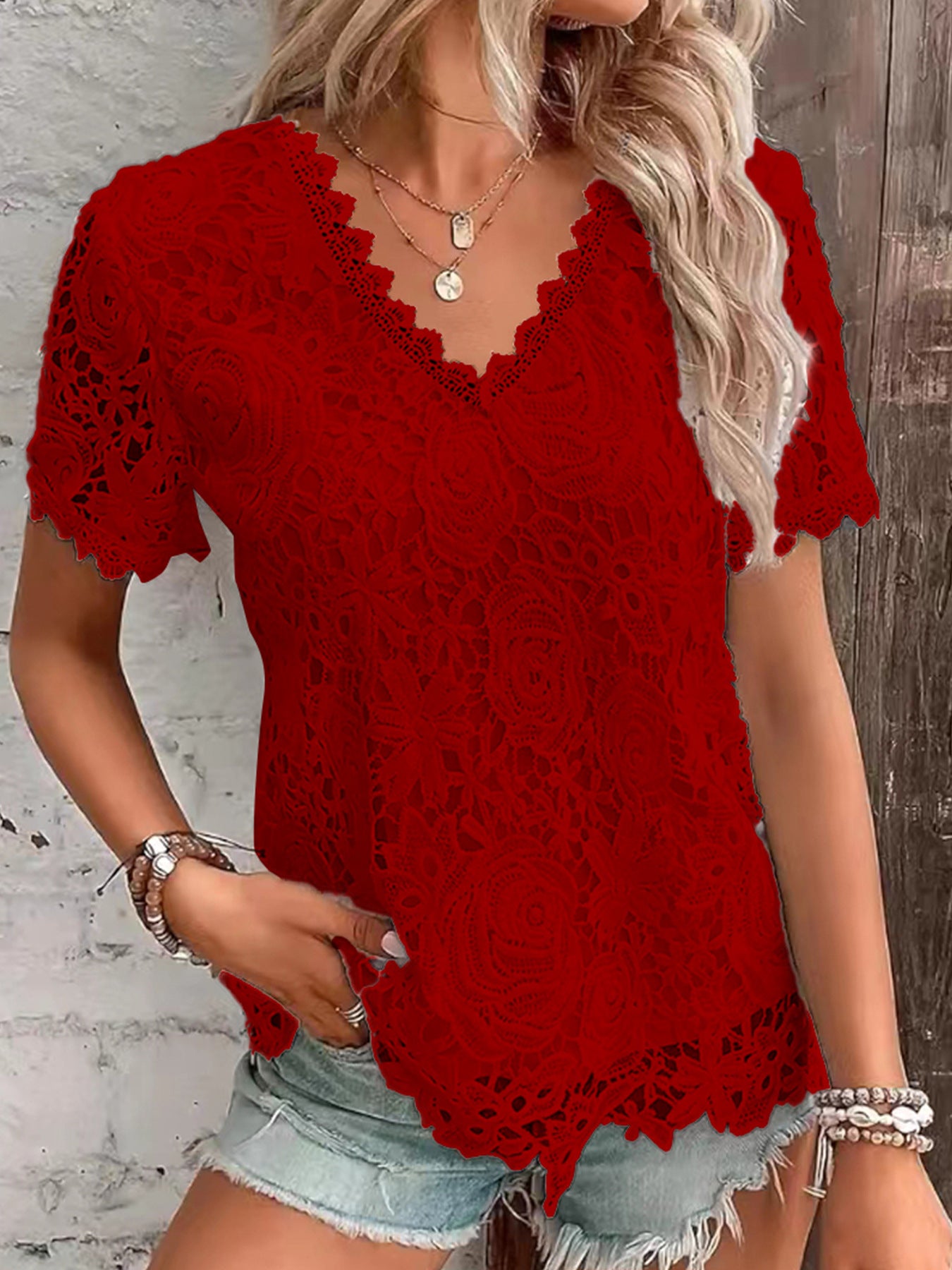 Classy Slouchy Women's Fashion Lace Sleeve Women's T-shirt