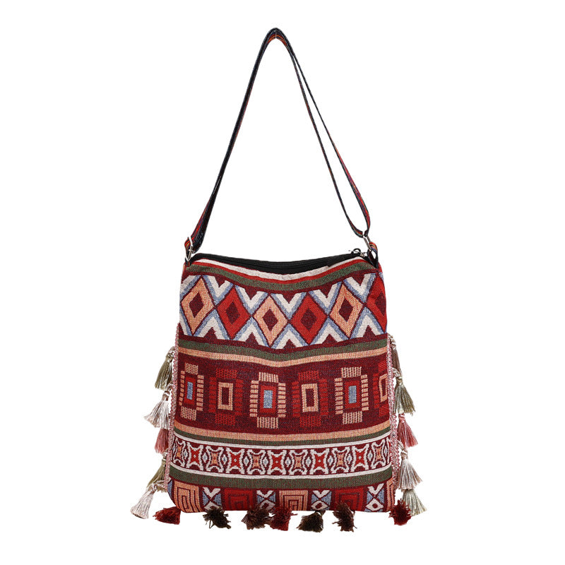 Women's Ethnic Print Tassel Autumn Large Capacity Bags