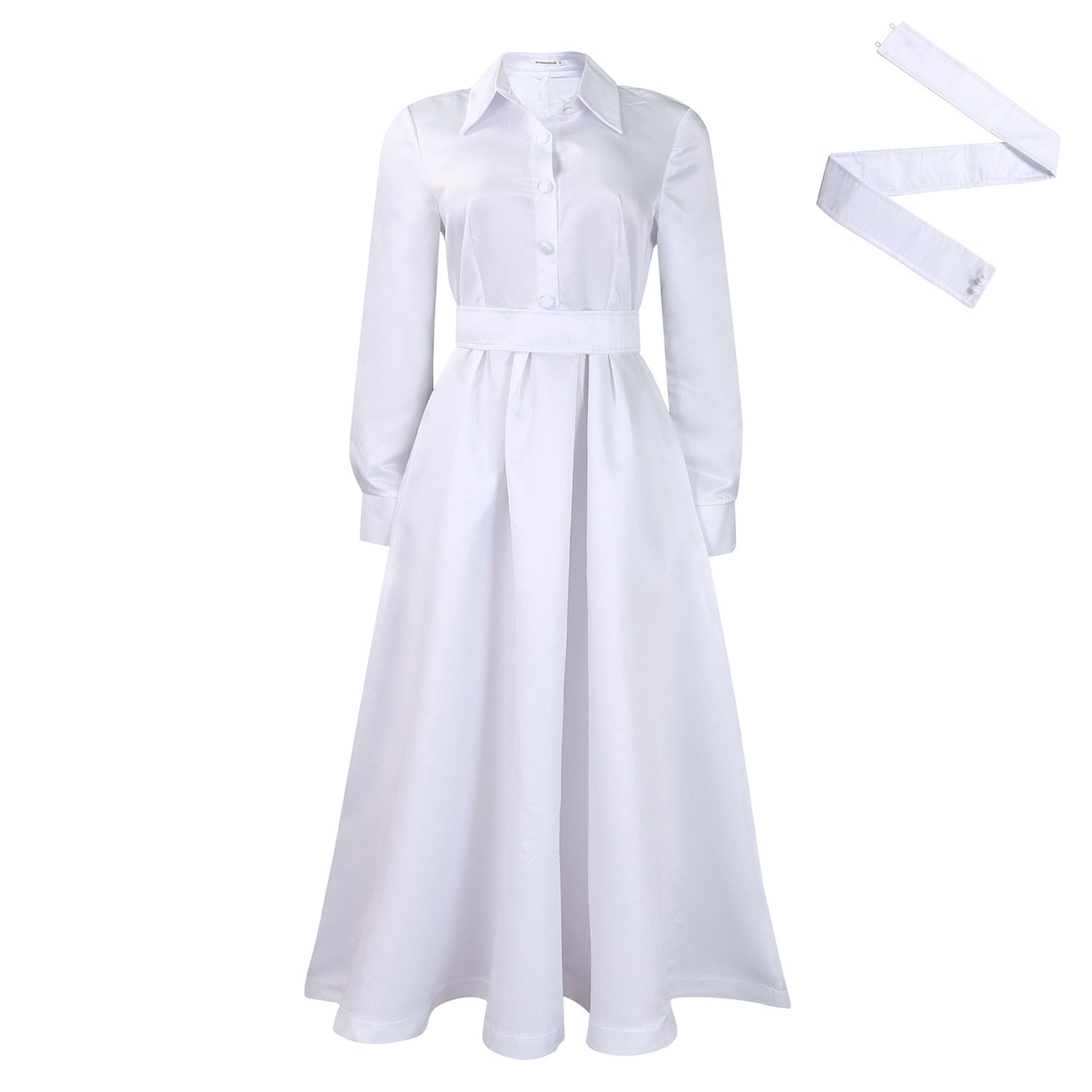 Women's Swing Solid Color Lapel Long Sleeve A- Line Dresses