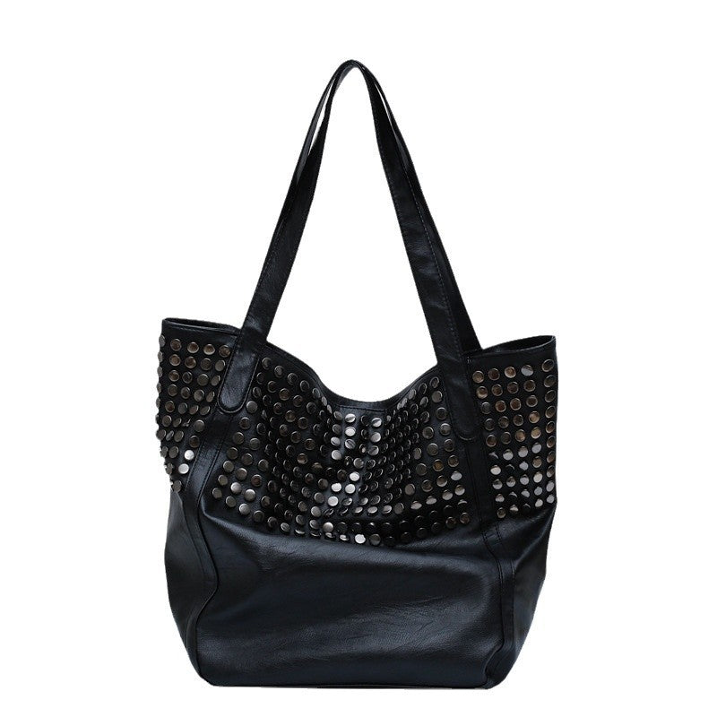 Women's Fashion Rivet Large Capacity Shopping Portable Shoulder Bags