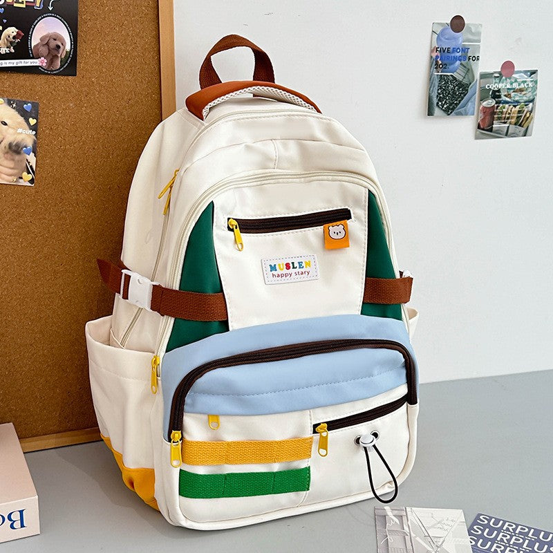 Women's Contrast Color Leisure For Primary Secondary Backpacks