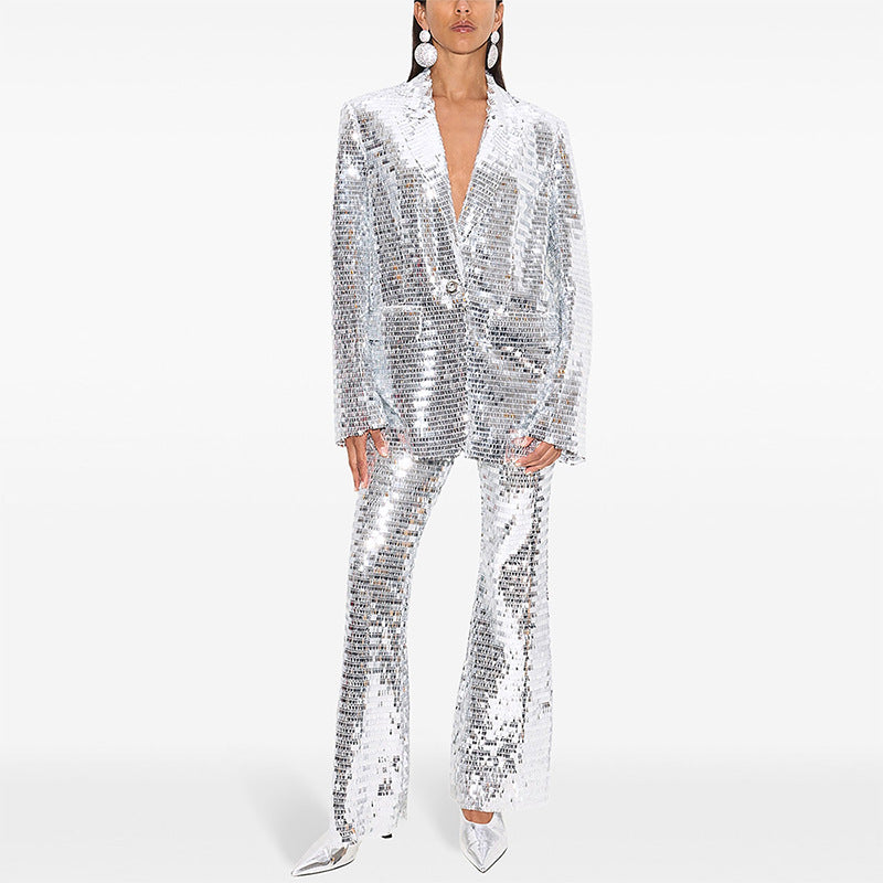Fashion One Button Mesh Sequins Two-piece Suits